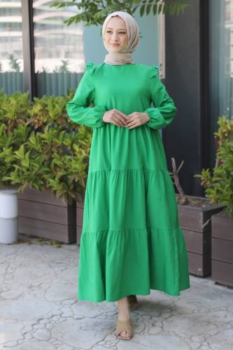 Omuzu Fırfırlı Elbise TSD220641 Yeşil 