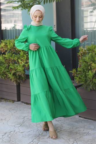 Omuzu Fırfırlı Elbise TSD220641 Yeşil - 3