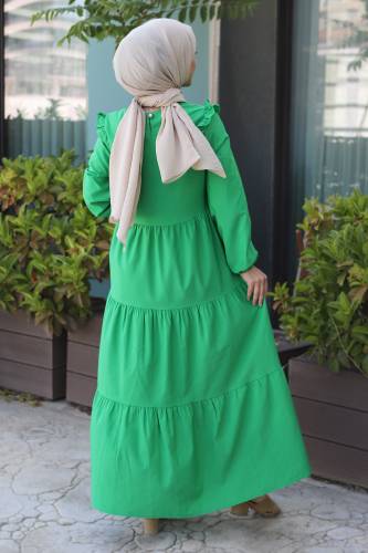 Omuzu Fırfırlı Elbise TSD220641 Yeşil - 5