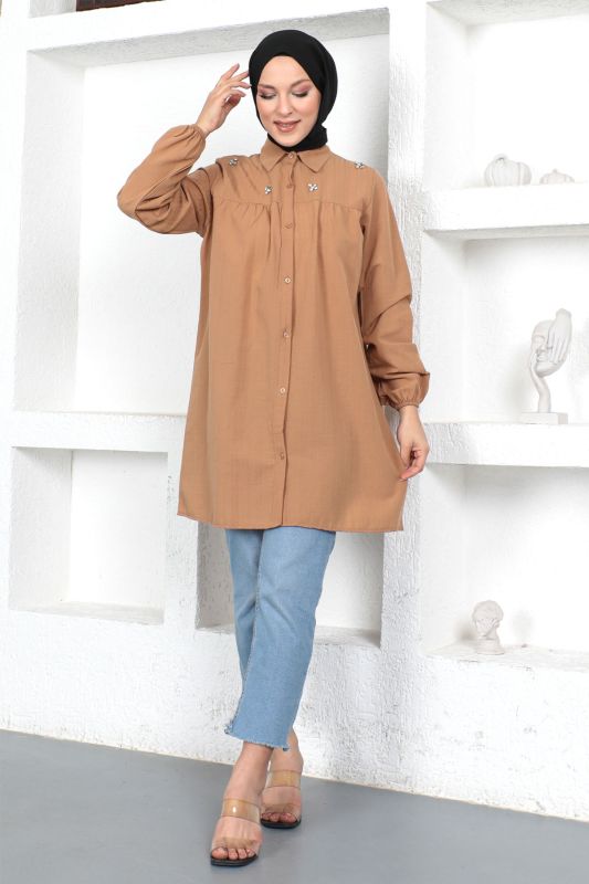 Omuzu Taşlı Tunik TSD230371 Camel - 3