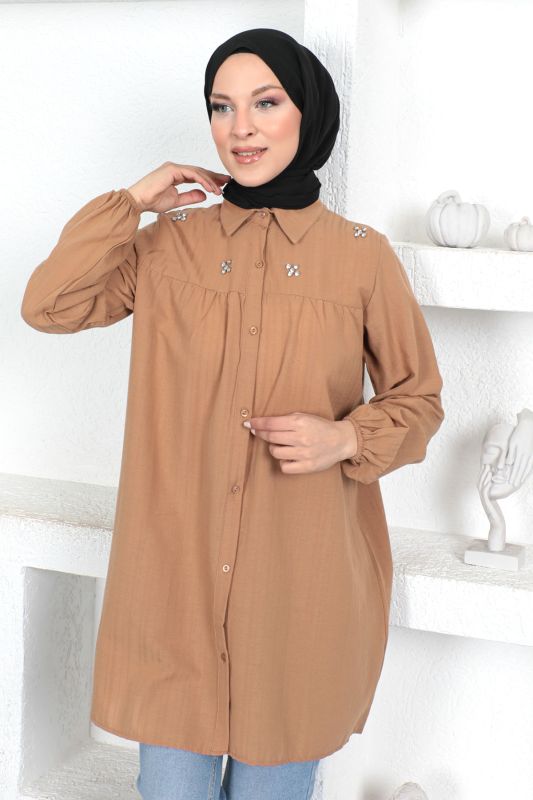 Omuzu Taşlı Tunik TSD230371 Camel - 2