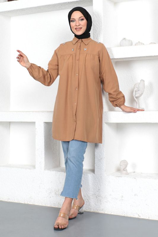 Omuzu Taşlı Tunik TSD230371 Camel - 4