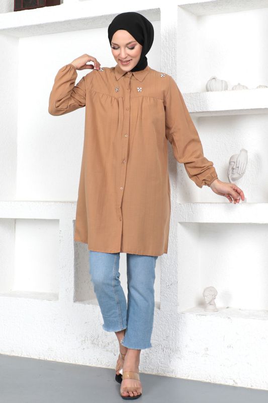 Omuzu Taşlı Tunik TSD230371 Camel - 1