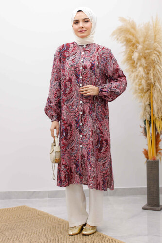 Önden Düğmeli İkili Takım TSD250266 Bordo 