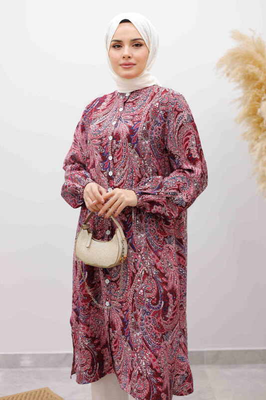 Önden Düğmeli İkili Takım TSD250266 Bordo - Tesettür Dünyası (1)