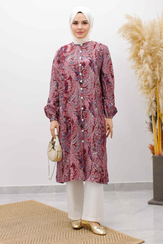 Önden Düğmeli İkili Takım TSD250266 Bordo - 3