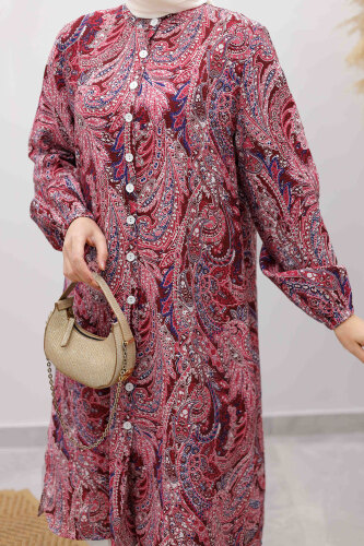 Önden Düğmeli İkili Takım TSD250266 Bordo - 4