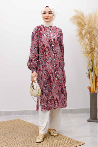 Önden Düğmeli İkili Takım TSD250266 Bordo - 5