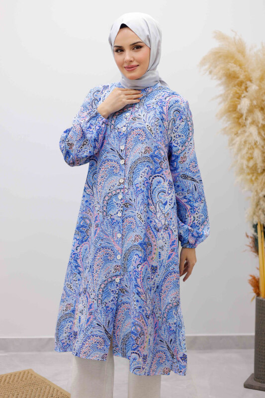 Önden Düğmeli İkili Takım TSD250266 Mavi - Tesettür Dünyası (1)