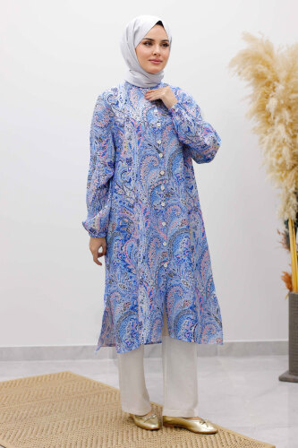 Önden Düğmeli İkili Takım TSD250266 Mavi - 4