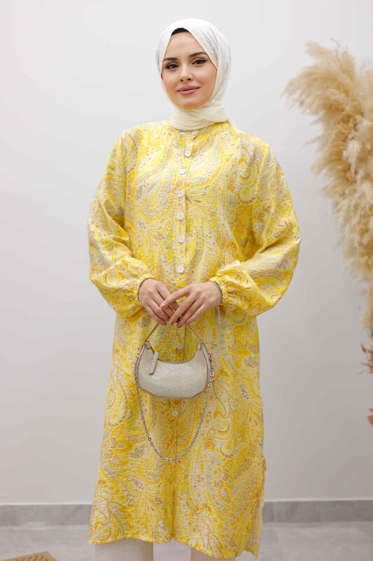 Önden Düğmeli İkili Takım TSD250266 Sarı - Tesettür Dünyası (1)