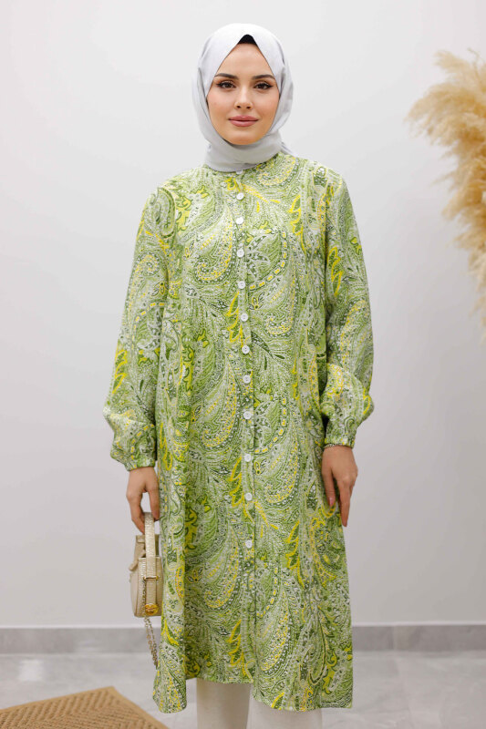 Önden Düğmeli İkili Takım TSD250266 Yeşil - Tesettür Dünyası (1)