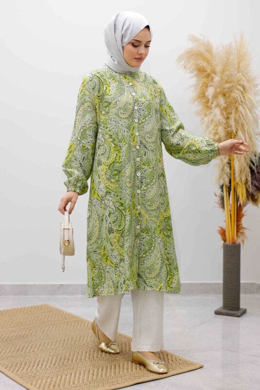 Önden Düğmeli İkili Takım TSD250266 Yeşil - Tesettür Dünyası