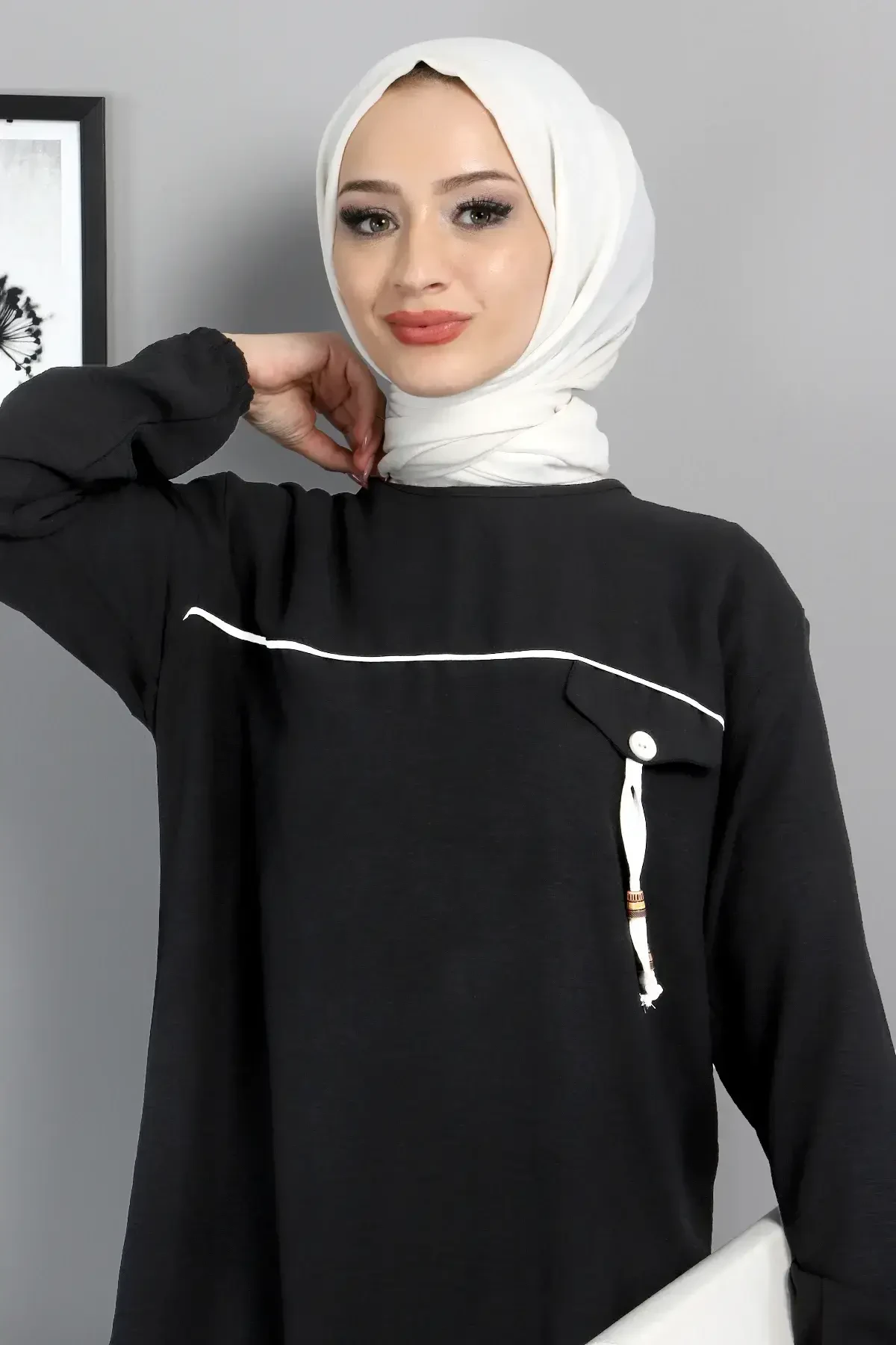 Önden Düğmeli Tunik TSD220518 Siyah - Tesettür Dünyası