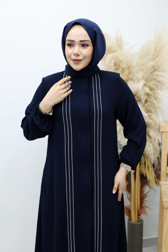 Önü Biyeli Volanlı Tesettür Ferace TSD260143 Lacivert - 2