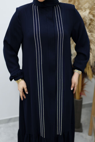 Önü Biyeli Volanlı Tesettür Ferace TSD260143 Lacivert - 4