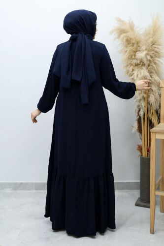 Önü Biyeli Volanlı Tesettür Ferace TSD260143 Lacivert - 6