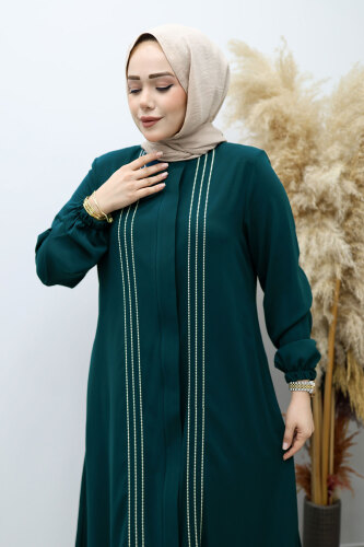 Önü Biyeli Volanlı Tesettür Ferace TSD260143 Petrol - 2