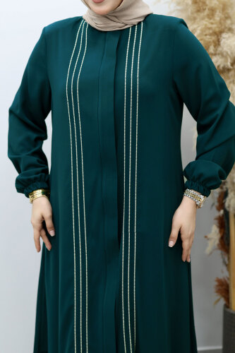 Önü Biyeli Volanlı Tesettür Ferace TSD260143 Petrol - 4