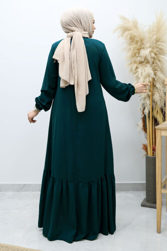 Önü Biyeli Volanlı Tesettür Ferace TSD260143 Petrol - 6