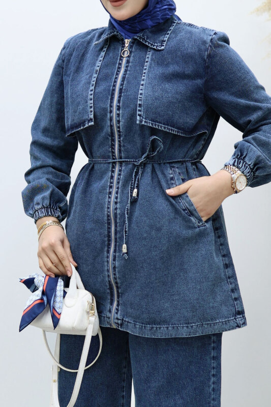 Önü Kapaklı İkili Kot Takım TSD260130 Mavi - Tesettür Dünyası (1)