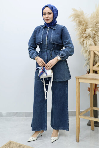 Önü Kapaklı İkili Kot Takım TSD260130 Mavi - 3