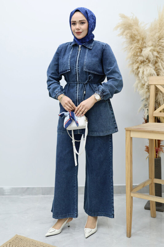 Önü Kapaklı İkili Kot Takım TSD260130 Mavi - 3