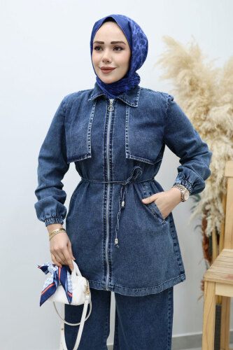 Önü Kapaklı İkili Kot Takım TSD260130 Mavi - 4