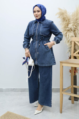 Önü Kapaklı İkili Kot Takım TSD260130 Mavi - 5