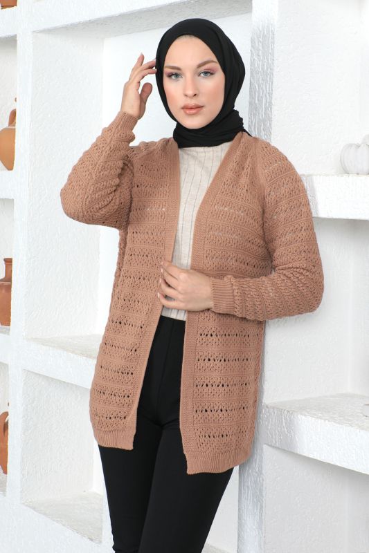 Örgülü Triko Hırka TSD230348 Camel - 1