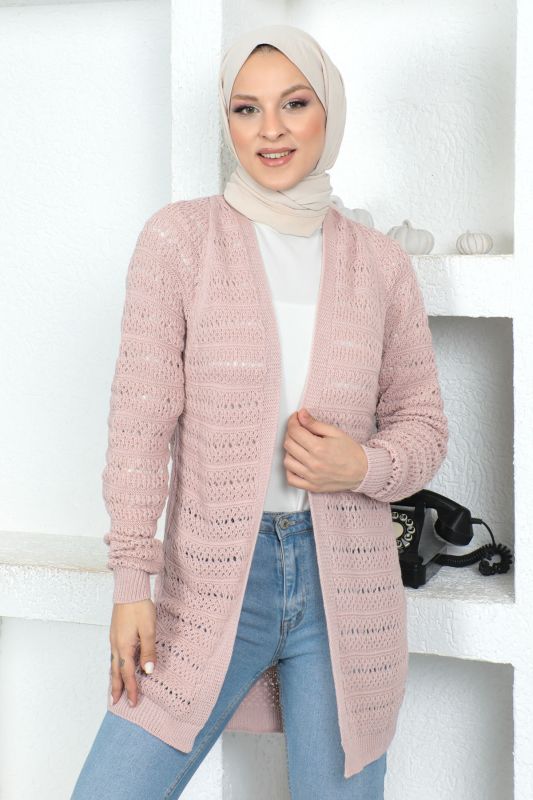 Örgülü Triko Hırka TSD230348 Pembe - 1