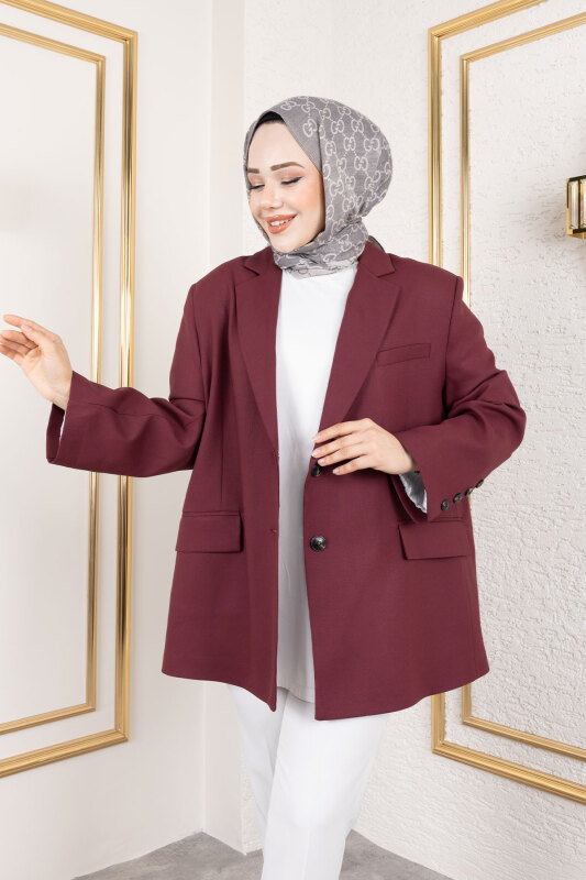 Oversize Blazer Ceket TSD250163 Bordo - 2