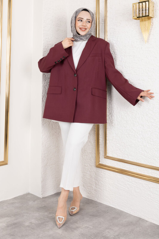 Oversize Blazer Ceket TSD250163 Bordo - 3