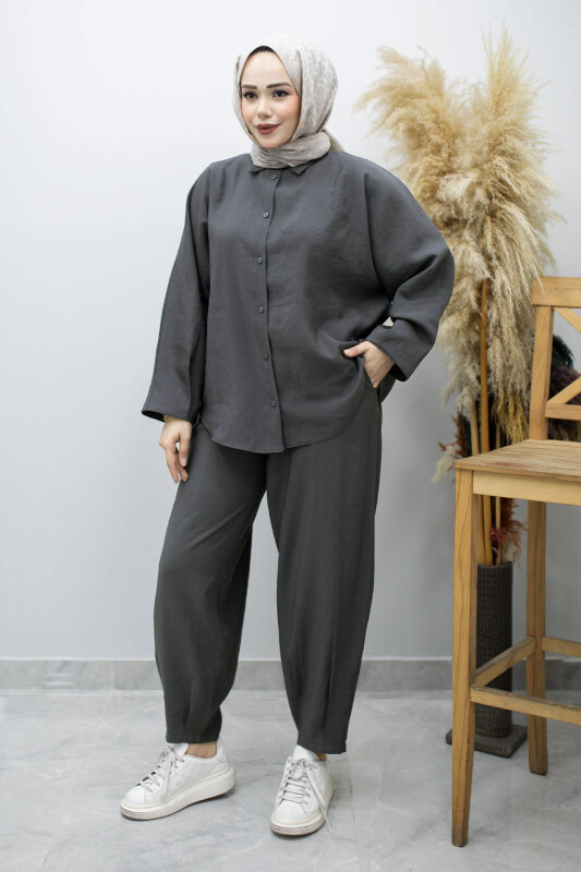 Oversize İkili Takım TSD260190 Füme - Tesettür Dünyası