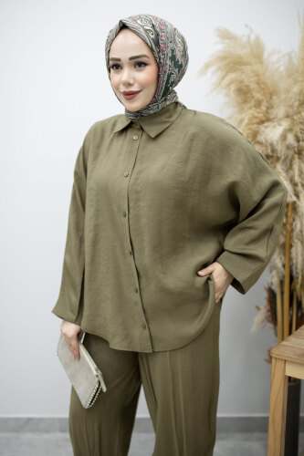 Oversize İkili Takım TSD260190 Haki - Tesettür Dünyası (1)