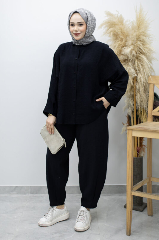 Oversize İkili Takım TSD260190 Siyah - Tesettür Dünyası