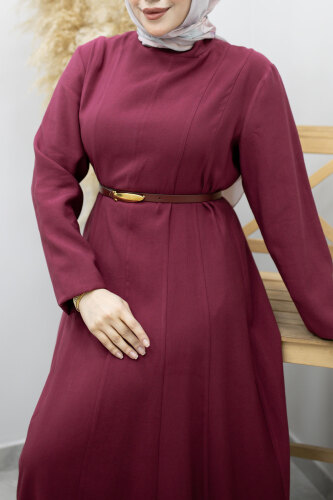 Pensli Hakim Yaka Kemerli Elbise TSD260184 Fuşya - 4