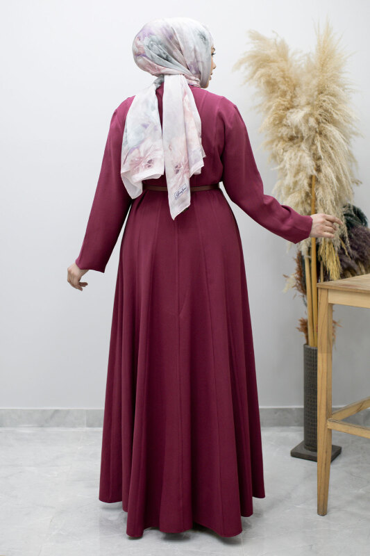 Pensli Hakim Yaka Kemerli Elbise TSD260184 Fuşya - 6