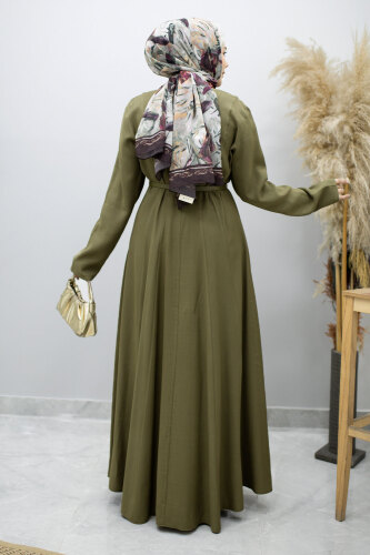 Pensli Hakim Yaka Kemerli Elbise TSD260184 Haki - 6