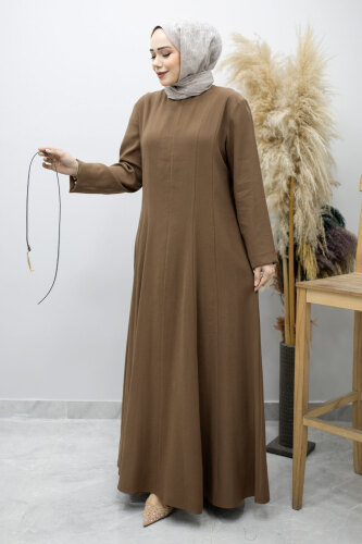 Pensli Hakim Yaka Kemerli Elbise TSD260184 Kahverengi - 3