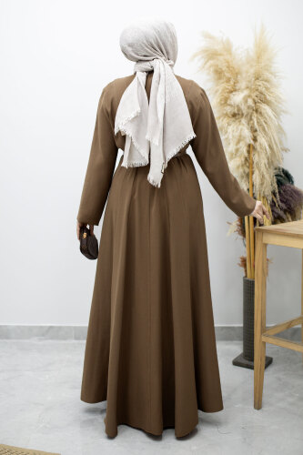 Pensli Hakim Yaka Kemerli Elbise TSD260184 Kahverengi - 6