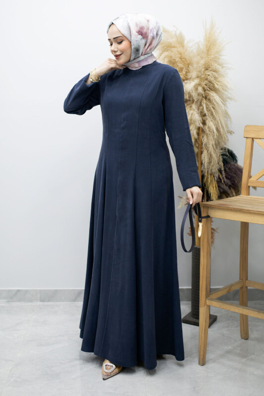 Pensli Hakim Yaka Kemerli Elbise TSD260184 Lacivert - 5