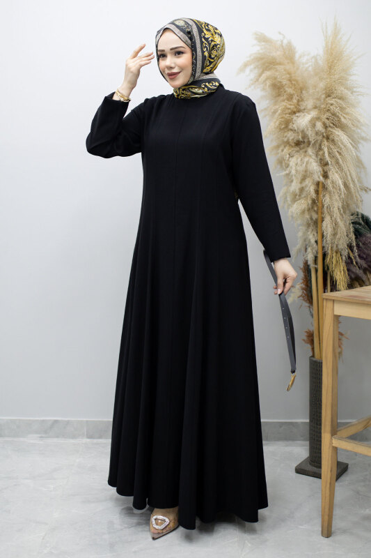 Pensli Hakim Yaka Kemerli Elbise TSD260184 Siyah - 5