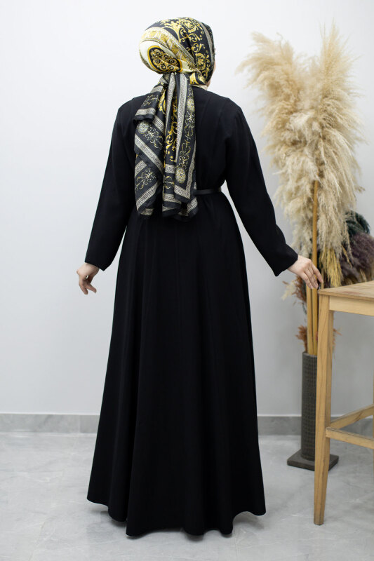 Pensli Hakim Yaka Kemerli Elbise TSD260184 Siyah - 6