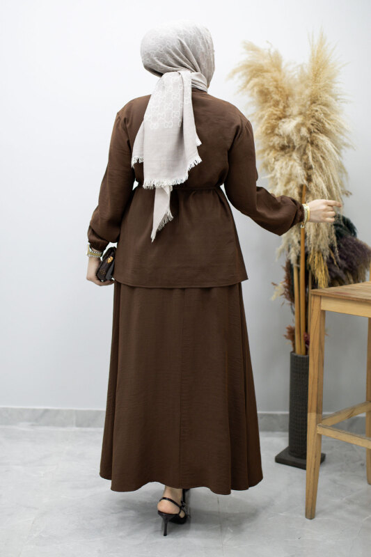 Piliseli Bağlamalı Etekli Takım TSD260173 Kahverengi - 6