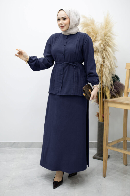 Piliseli Bağlamalı Etekli Takım TSD260173 Lacivert - 3