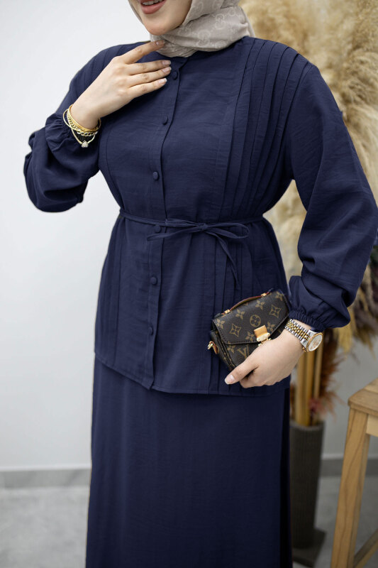 Piliseli Bağlamalı Etekli Takım TSD260173 Lacivert - 4