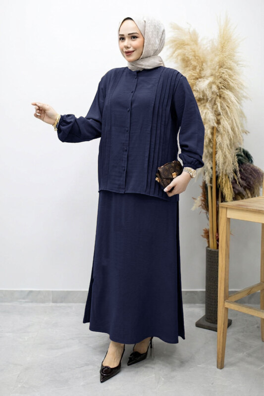 Piliseli Bağlamalı Etekli Takım TSD260173 Lacivert - 5