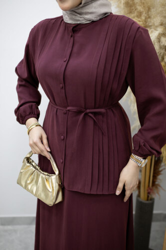 Piliseli Bağlamalı Etekli Takım TSD260173 Mürdüm - 4