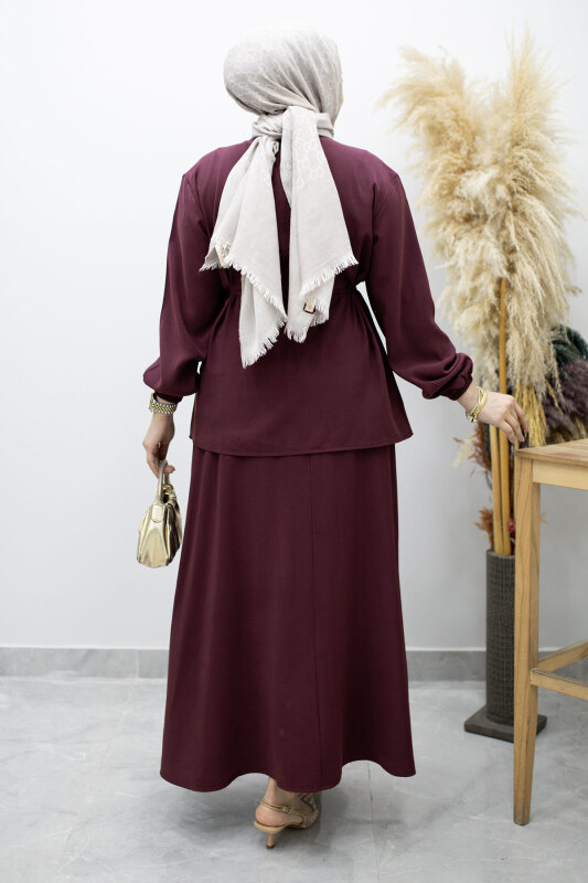 Piliseli Bağlamalı Etekli Takım TSD260173 Mürdüm - 6